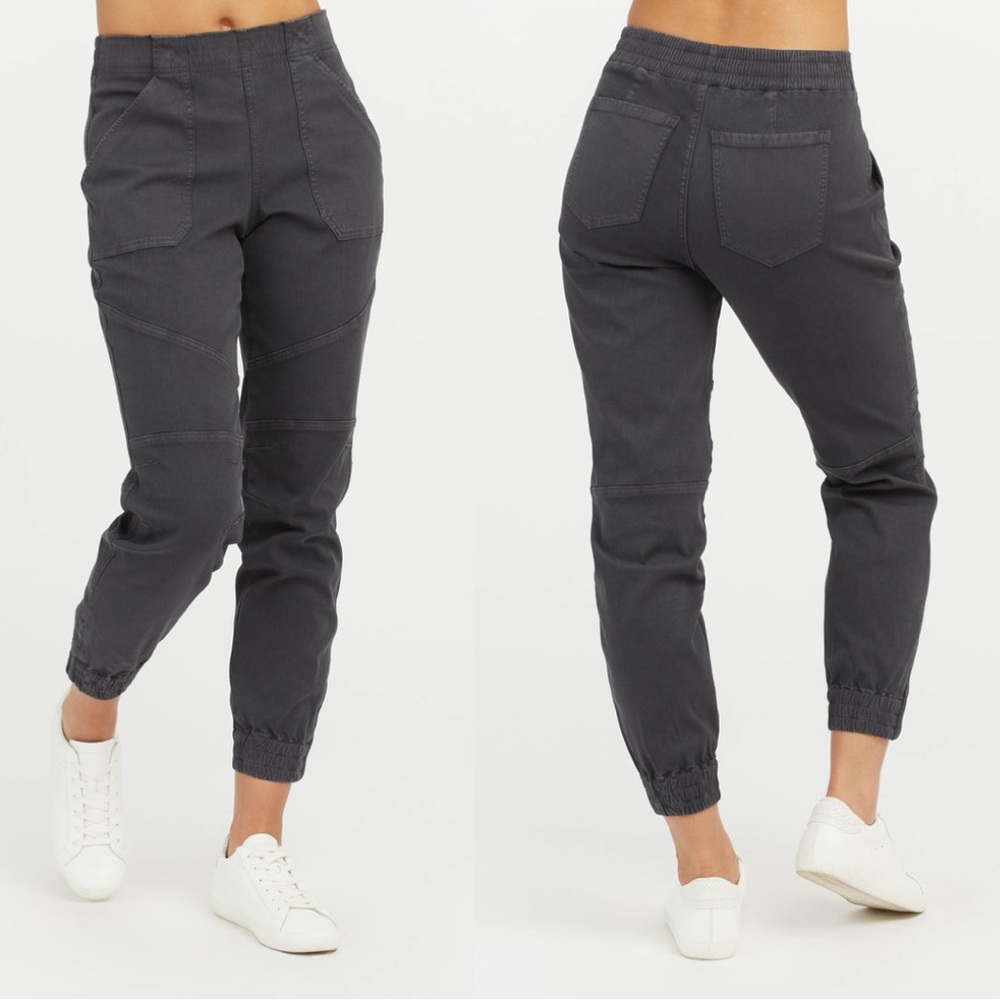 SPANX Stretch Twill Cargo Zipper Ankle Jogger Pants  Washed Black Size 2X 20319R